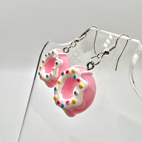 Sprinkle Donut Earrings - Strawberry Icing Donut Accessories - Food Earrings - Picture 7 of 9